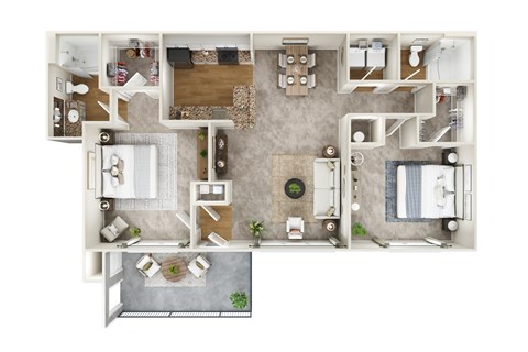 Floor plan for 2 beds, 2 baths, 1277 sqft